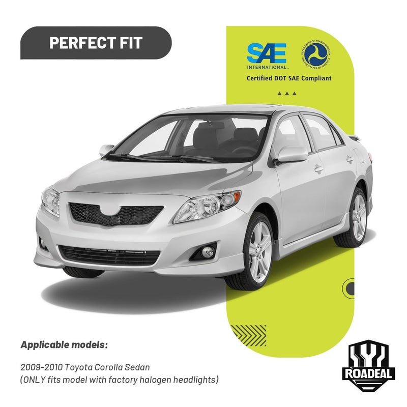 ROADEAL Headlights W/Bulbs for 2009 2010 Toyota Corolla Halogen Headlamp Replacement Driver & Passenger Side - Image 2
