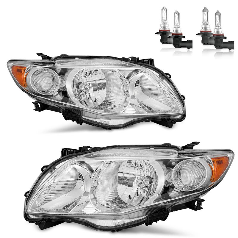 ROADEAL Headlights W/Bulbs for 2009 2010 Toyota Corolla Halogen Headlamp Replacement Driver & Passenger Side - Image 1