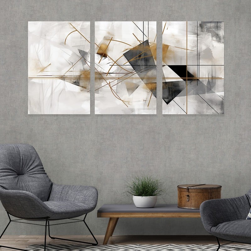 Marktna Three abstract canvas paintings with a hollow frame, measuring (90×40), three pieces - Image 1