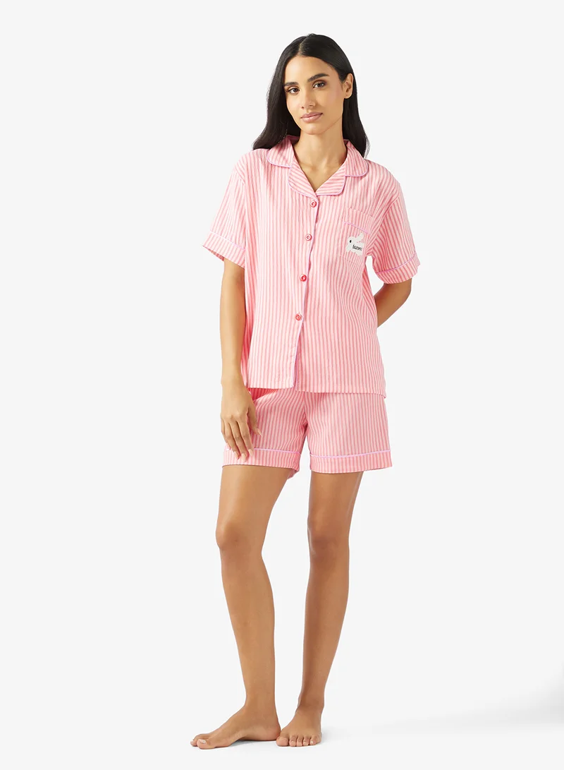 Ginger Stripe Button Up Shirt & Short PJ Set