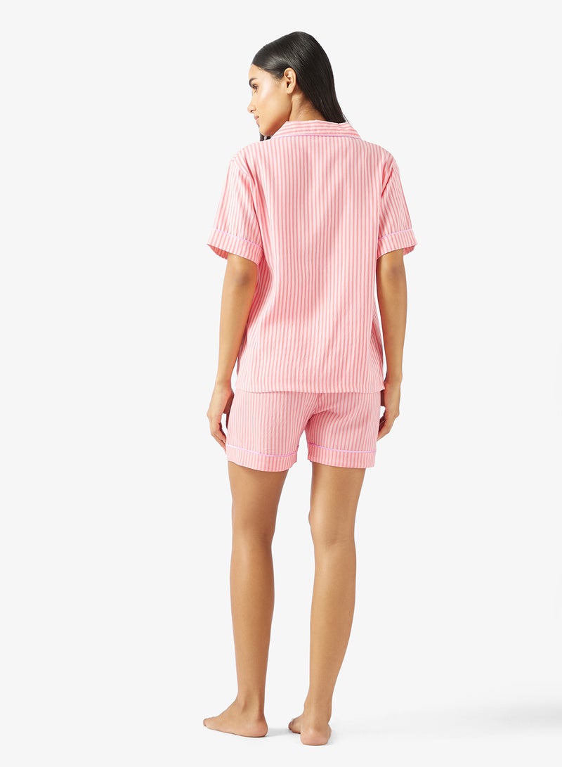 Ginger Stripe Button Up Shirt & Short PJ Set - Image 2