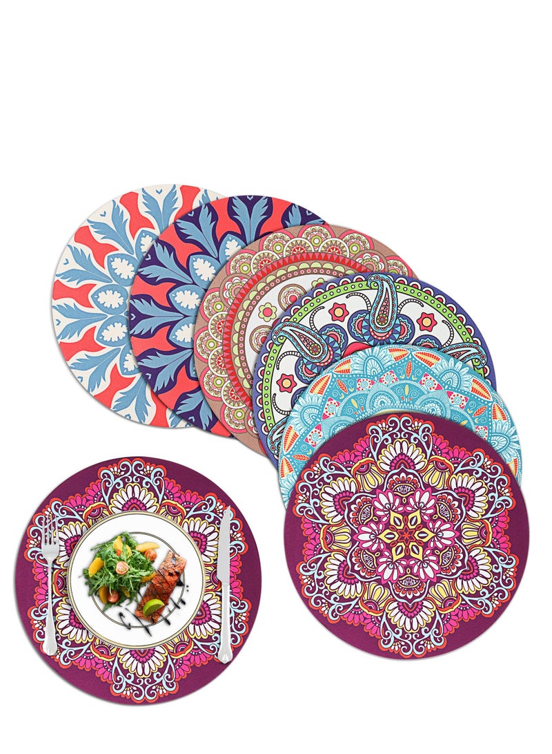 Excefore Placemats Set of 6, Round Mandala Place Mats, Heat Insulation Placemats Washable Non-slip Rubber Table Mats for Dinner Table Kitchen - Image 1