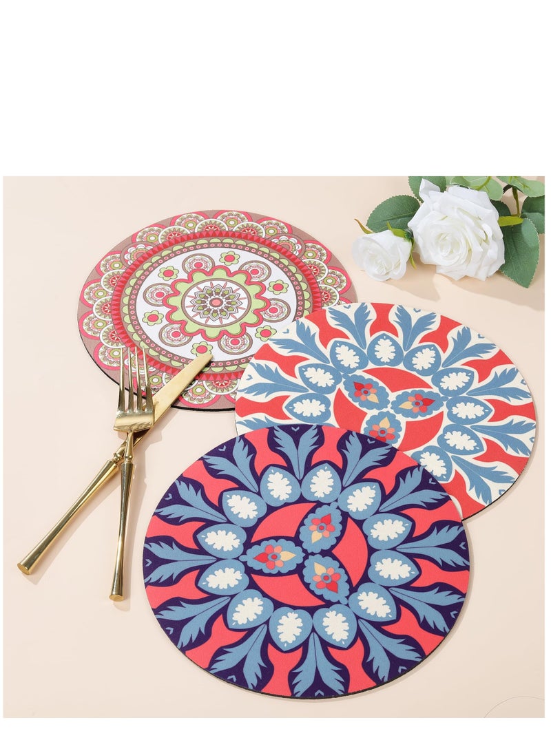 Excefore Placemats Set of 6, Round Mandala Place Mats, Heat Insulation Placemats Washable Non-slip Rubber Table Mats for Dinner Table Kitchen - Image 2