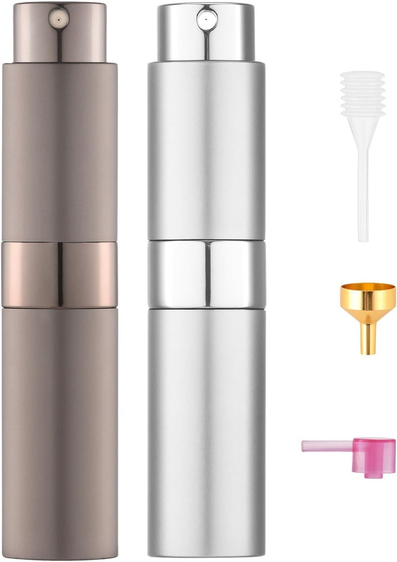 Tekson 8ml Travel Perfume Atomizer Refillable, Mini Cologne Spray Bottle Empty, Small Aftershave Portable Sprayer for Liquid Dispenser (Brown&Sliver)