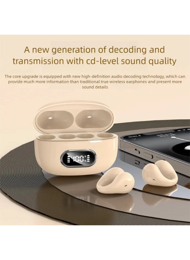 سماعات رأس لاسلكية بتقنية التوصيل العظمي ومشبك للأذن، سماعات رأس مفتوحة الأذن لاسلكية بتقنية البلوتوث، سماعات رأس بتقنية التوصيل العظمي وسماعات أذن بتقنية البلوتوث للركض والرياضة وركوب الدراجات (شاشة عرض باللون الكاكي) - Image 2