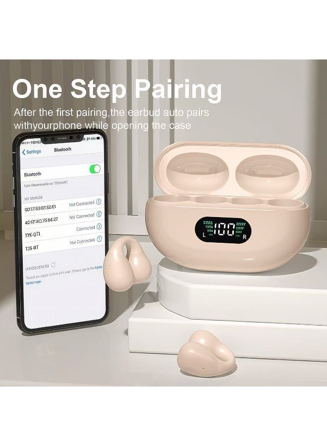 سماعات رأس لاسلكية بتقنية التوصيل العظمي ومشبك للأذن، سماعات رأس مفتوحة الأذن لاسلكية بتقنية البلوتوث، سماعات رأس بتقنية التوصيل العظمي وسماعات أذن بتقنية البلوتوث للركض والرياضة وركوب الدراجات (شاشة عرض باللون الكاكي) - Image 3