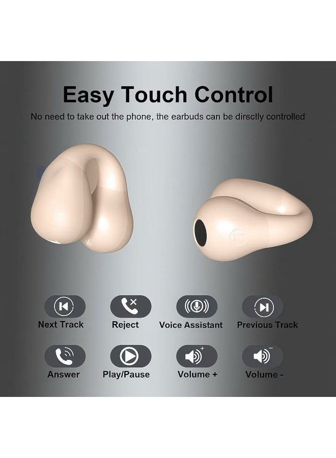 سماعات رأس لاسلكية بتقنية التوصيل العظمي ومشبك للأذن، سماعات رأس مفتوحة الأذن لاسلكية بتقنية البلوتوث، سماعات رأس بتقنية التوصيل العظمي وسماعات أذن بتقنية البلوتوث للركض والرياضة وركوب الدراجات (شاشة عرض باللون الكاكي) - Image 5