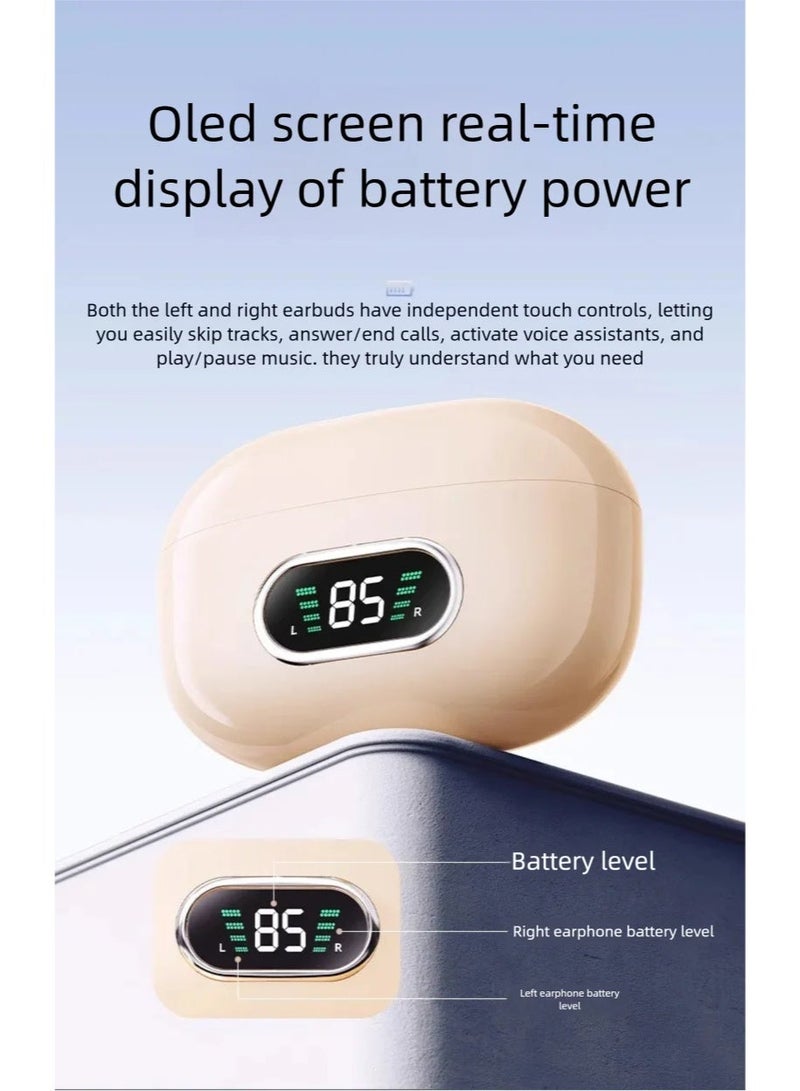 سماعات رأس لاسلكية بتقنية التوصيل العظمي ومشبك للأذن، سماعات رأس مفتوحة الأذن لاسلكية بتقنية البلوتوث، سماعات رأس بتقنية التوصيل العظمي وسماعات أذن بتقنية البلوتوث للركض والرياضة وركوب الدراجات (شاشة عرض باللون الكاكي) - Image 4