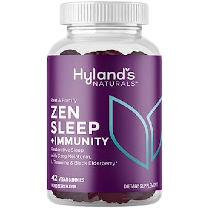 Hyland's Rest and Fortify Zen Sleep Aid and Immune Support, 42 Vegan Gummies, with Melatonin and L-Theanine for Sleep Support and Organic Black Elderberry, Vitamin C and Zinc - Image 1