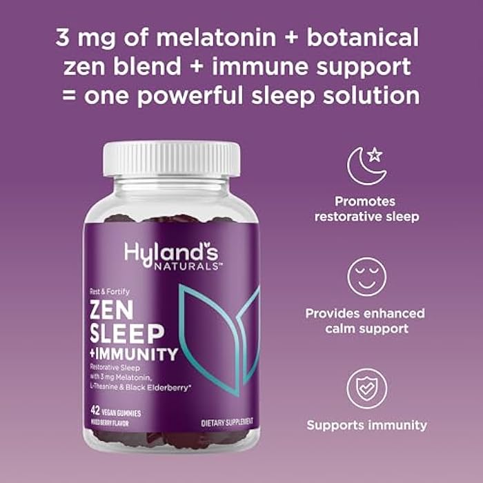 Hyland's Rest and Fortify Zen Sleep Aid and Immune Support, 42 Vegan Gummies, with Melatonin and L-Theanine for Sleep Support and Organic Black Elderberry, Vitamin C and Zinc - Image 2