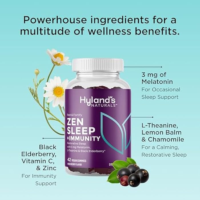 Hyland's Rest and Fortify Zen Sleep Aid and Immune Support, 42 Vegan Gummies, with Melatonin and L-Theanine for Sleep Support and Organic Black Elderberry, Vitamin C and Zinc - Image 3