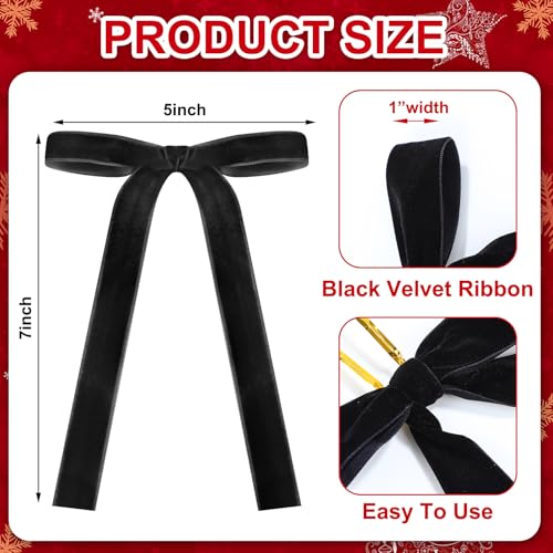 Glitinsel 24 Pcs Velvet Bows for Christmas Tree Vintage Ribbon Bows for Crafts Garland Home Coquette Wedding Birthday Decor5 x 7 Inch Width of 1Black - Image 3