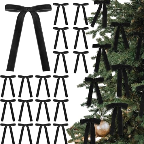 Glitinsel 24 Pcs Velvet Bows for Christmas Tree Vintage Ribbon Bows for Crafts Garland Home Coquette Wedding Birthday Decor5 x 7 Inch Width of 1Black - Image 1