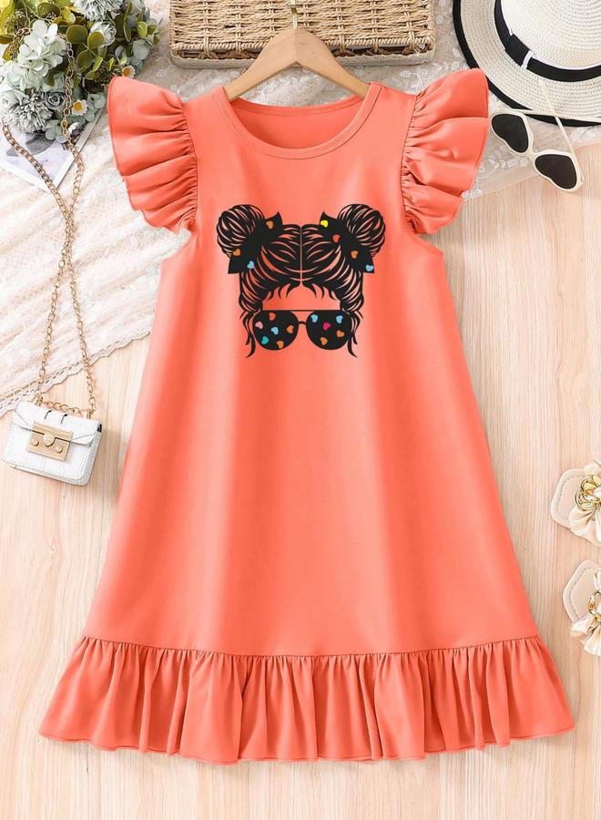 Take Two Girls Graphic Print Ruffled Sleeve Dress - Image 1