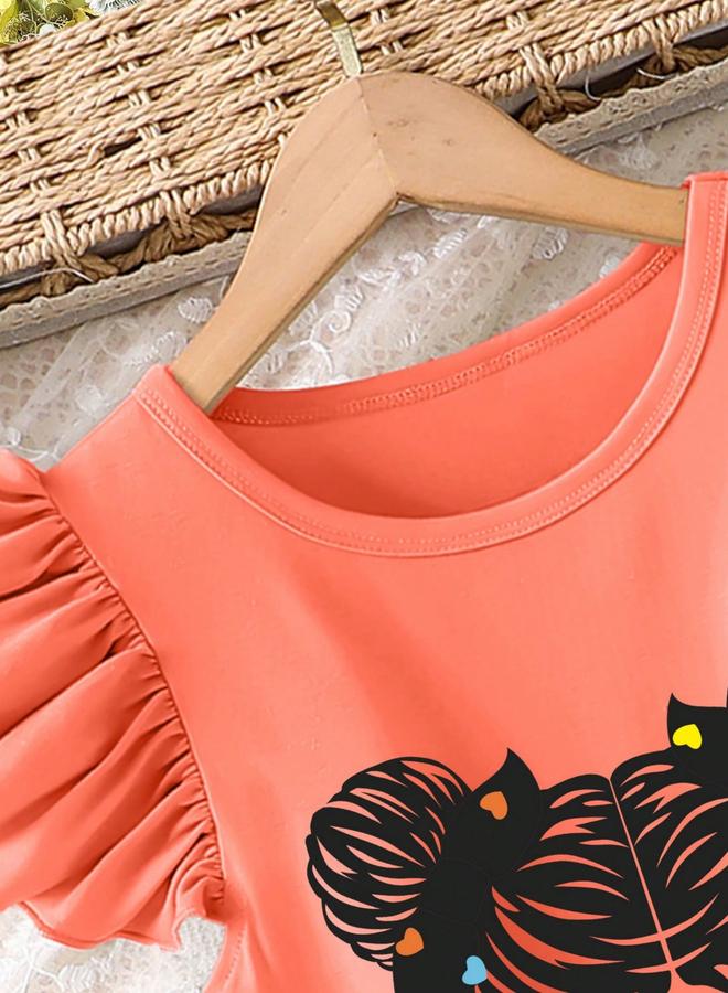 Take Two Girls Graphic Print Ruffled Sleeve Dress - Image 3