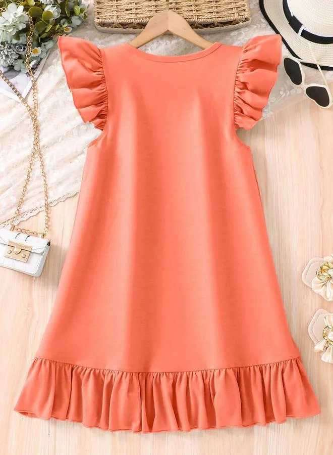 Take Two Girls Graphic Print Ruffled Sleeve Dress