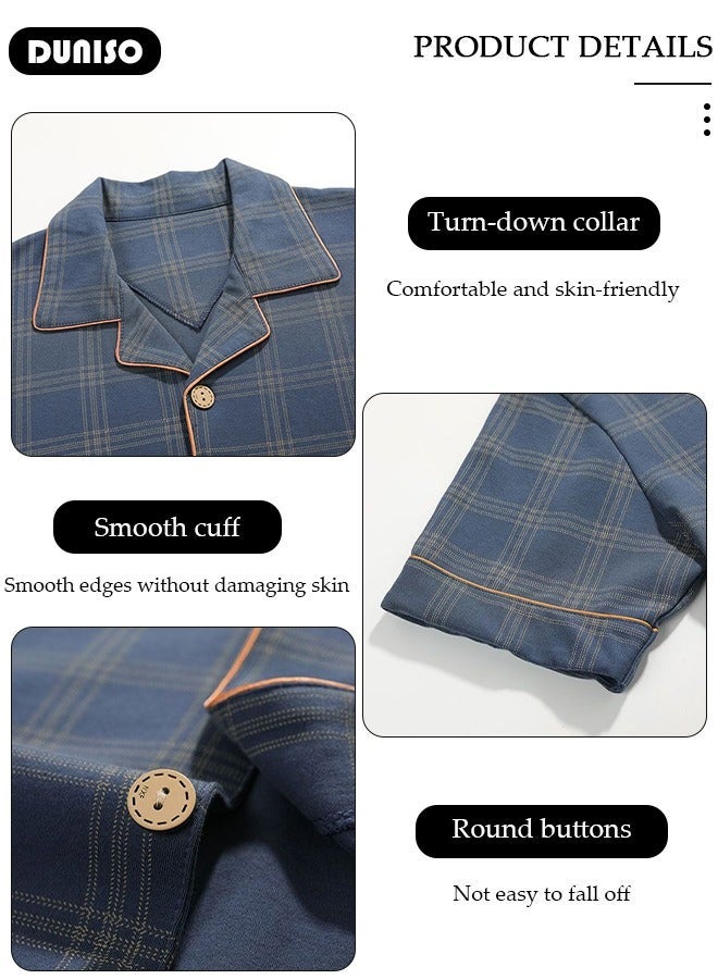 DUNISO Men's Pajamas Set, 3-Piece Long Sleeve Sleepwear Top, Long Pants and Short Pants Sleepwear Button Down Loungewear Set Soft Pajamas Set with Pockets for Men - Image 5