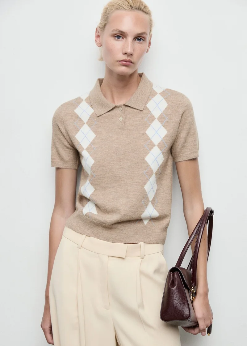 MANGO Diamond-print polo-neck sweater