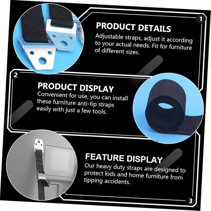 2 قطعة من أحزمة الأثاث السوداء المضادة للانقلاب لحماية خزانة التلفزيون للأولاد والبنات - Image 3