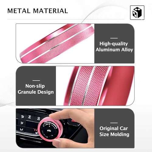 DvlynAuroa for Chevy Trax Accessories 2024-2025 2026, for Chevrolet Trailblazer Accessories 2020-2026, 4pcs Aluminum Alloy Knob Covers Trim Set - Push Start & Air Conditioning (Pink) - Image 3
