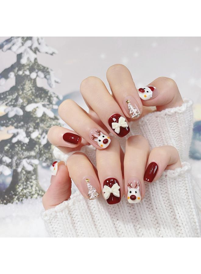 Bluejw Christmas New Year Handmade Wear A European And American Foreign Trade Cartoon Christmas Tree Old Man Elk False Nails Removable - Image 3