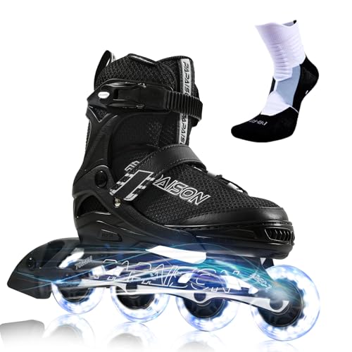 PAPAISON Adjustable Inline Skates for Kids and Adults with Full Light Up Wheels, Outdoor Roller Skates for Girls and Boys, Men and Women (Black, Large-Youth & Adult (5-8Women/4-7Kids Men)) - Image 1