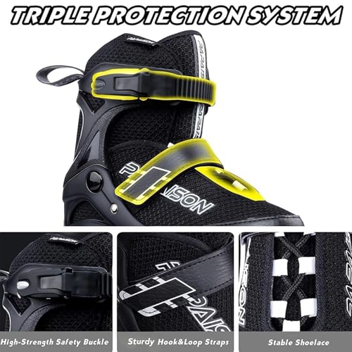 PAPAISON Adjustable Inline Skates for Kids and Adults with Full Light Up Wheels, Outdoor Roller Skates for Girls and Boys, Men and Women (Black, Large-Youth & Adult (5-8Women/4-7Kids Men)) - Image 3