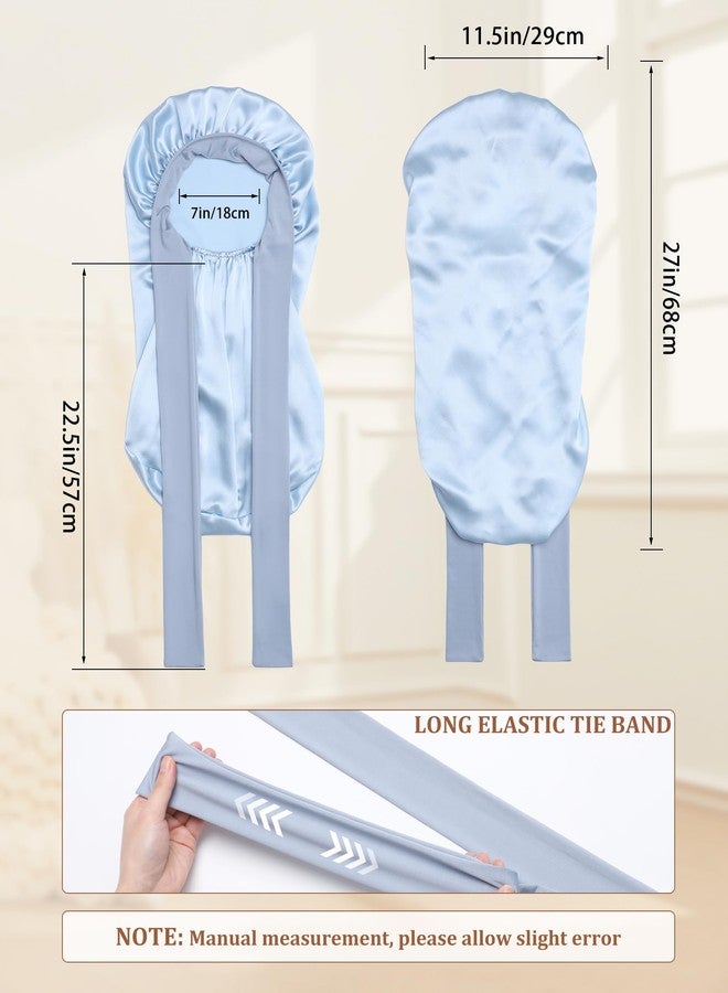 AWAYTR Long Silk Bonnet for Sleeping - 100% Mulberry Silk Bonnet for Women Long Hair Sleep Cap with Elastic Tie Band (Sky Blue - Image 2