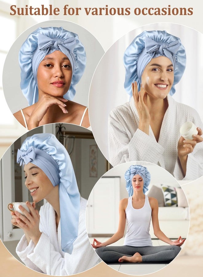 AWAYTR Long Silk Bonnet for Sleeping - 100% Mulberry Silk Bonnet for Women Long Hair Sleep Cap with Elastic Tie Band (Sky Blue - Image 5