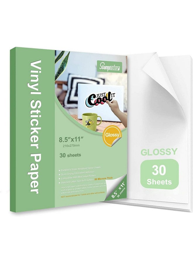Stampcolour Premium Printable Vinyl Sticker Paper,Glossy White Self-Adhesive,Waterproof Decal Paper,Dries Quickly Vivid Colors,Tear Resistant - For Any Epson Hp Canon Sawgrass Inkjet & Laser Printer 30Sheet  - Image 1