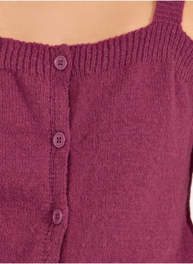 Flat Knit Cami Top with Front Button Detail