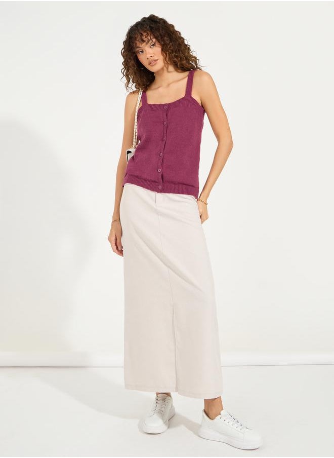 Flat Knit Cami Top with Front Button Detail
