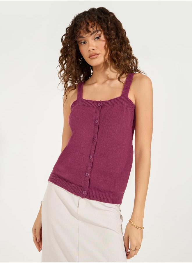 Flat Knit Cami Top with Front Button Detail