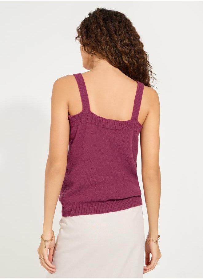 Flat Knit Cami Top with Front Button Detail