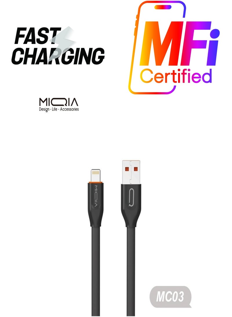 2.4A Flat Lightning Cable Black