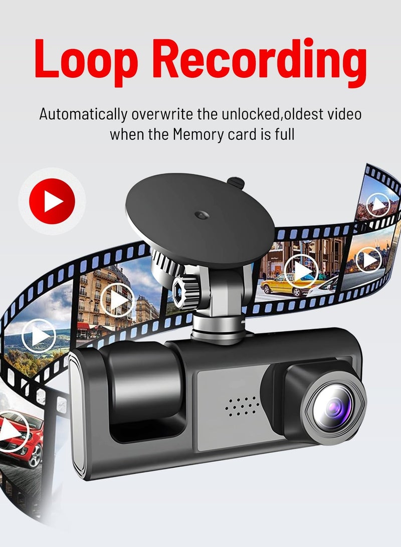 AL-QIRSH Three Cameras App View Built-in Display Dash Cam Front 1280*1080P,Inside and Rear 1280*720p,Car DVR System, Built-in WiFi, Adjustable Lens Dash Camera for Cars with Night Vision, 24 Hours Parking Mod - Image 4