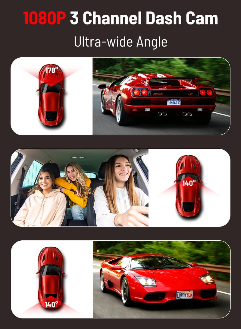 AL-QIRSH Three Cameras App View Built-in Display Dash Cam Front 1280*1080P,Inside and Rear 1280*720p,Car DVR System, Built-in WiFi, Adjustable Lens Dash Camera for Cars with Night Vision, 24 Hours Parking Mod - Image 3