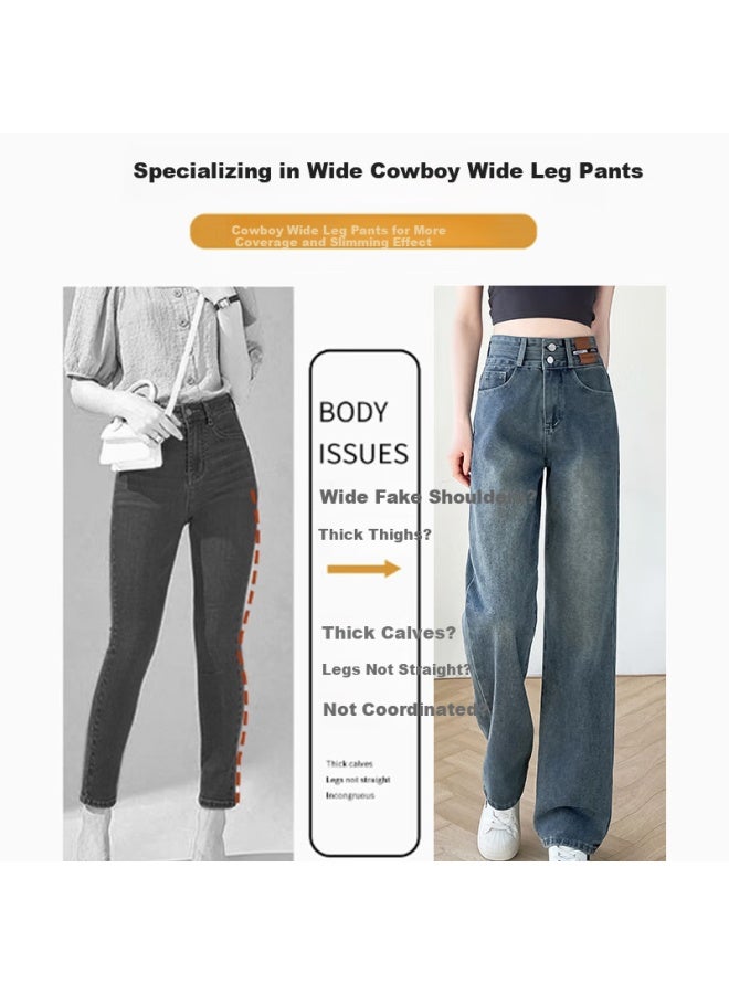 Yishangmei Women's Jeans Spring Autumn New Retro High Waist Slim Wide Leg Pants Small Size Loose Casual Straight Pants - Image 3