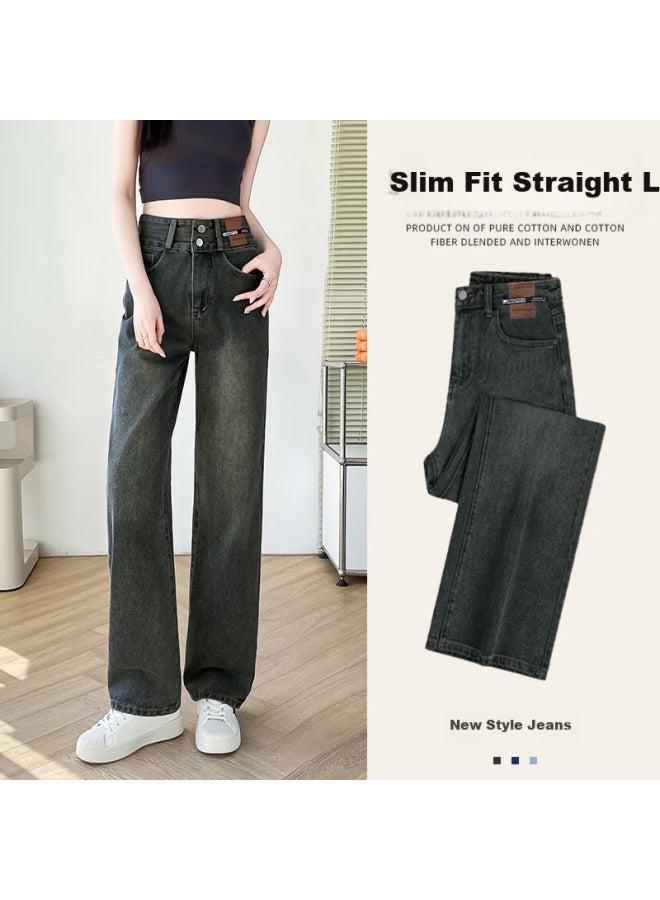 Yishangmei Women's Jeans Spring Autumn New Retro High Waist Slim Wide Leg Pants Small Size Loose Casual Straight Pants - Image 1