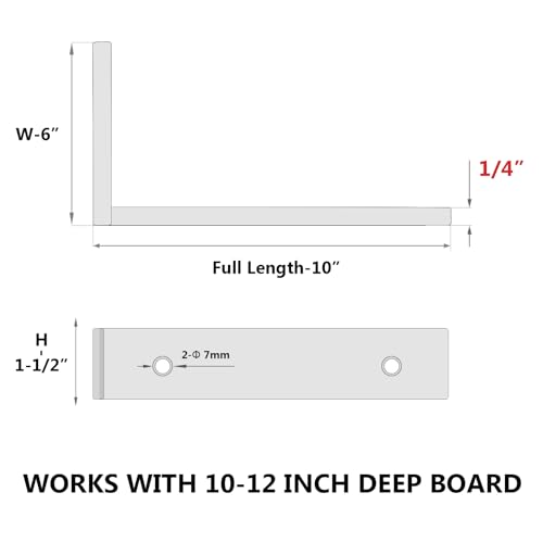 NEODROP 6-Pack 10 Inch Heavy Duty Shelf Brackets, Premium Floating L Bracket for Wall, Kitchen, Mantel Shelves Support | Quarter Inch (1/4") Thick | Black Powder Coated Steel - Image 2