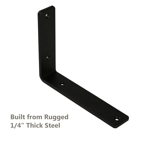 NEODROP 6-Pack 10 Inch Heavy Duty Shelf Brackets, Premium Floating L Bracket for Wall, Kitchen, Mantel Shelves Support | Quarter Inch (1/4") Thick | Black Powder Coated Steel - Image 3