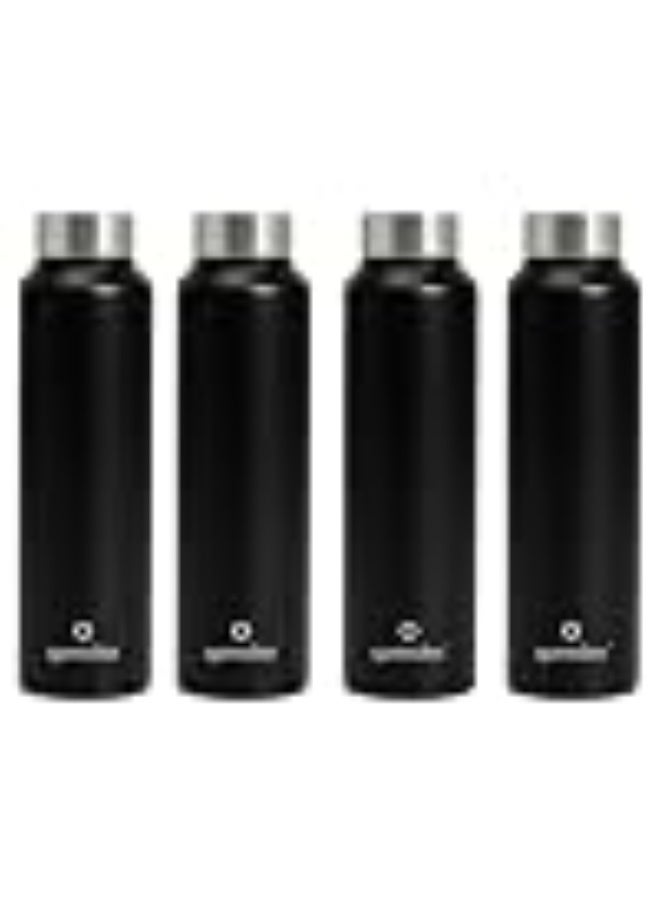 Speedex Stainless Steel Water Bottle 1 Ltr, Leak Proof Screw Cap, BIS Approved 1000 ml Metal Bottle For Daily, Office, School, Gym, Travel Use for Men, Women, Kids, Adults, Black, Set of 4 - Image 1