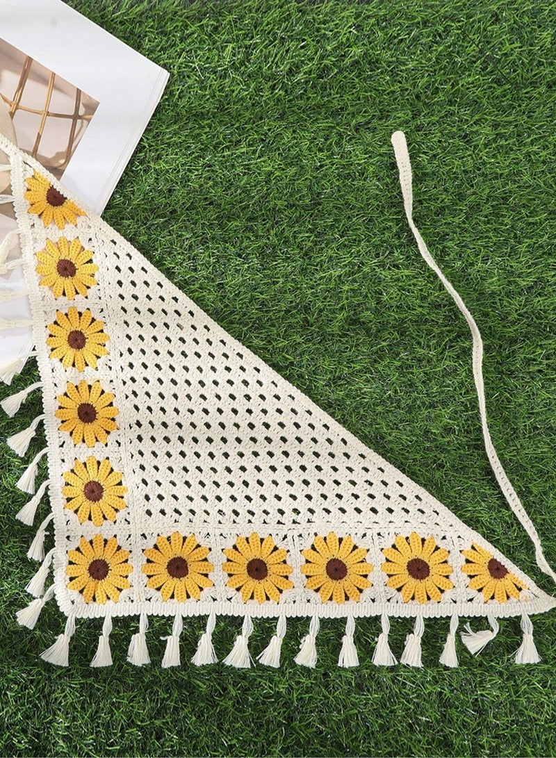 Hair scarf with a bohemian design adorned with sunflower patterns, adding a feminine and trendy touch. Suitable for summer parties, pools, trips, beach outings, and seasonal events - Image 4