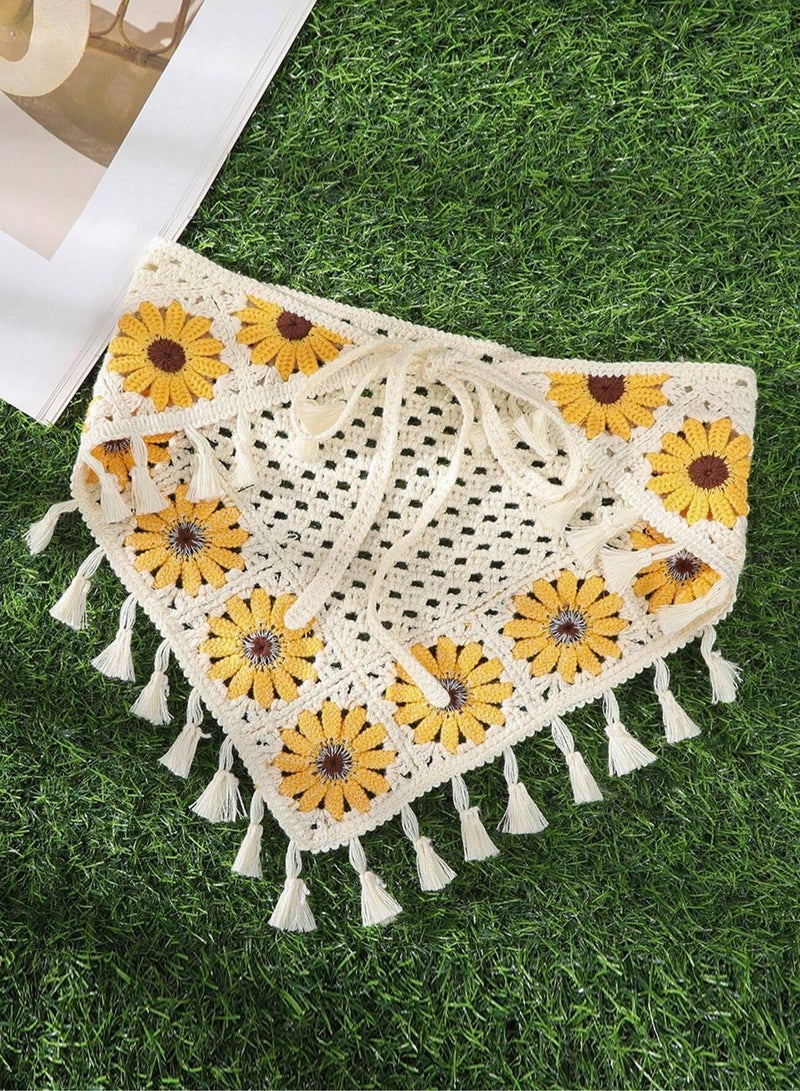 Hair scarf with a bohemian design adorned with sunflower patterns, adding a feminine and trendy touch. Suitable for summer parties, pools, trips, beach outings, and seasonal events - Image 5