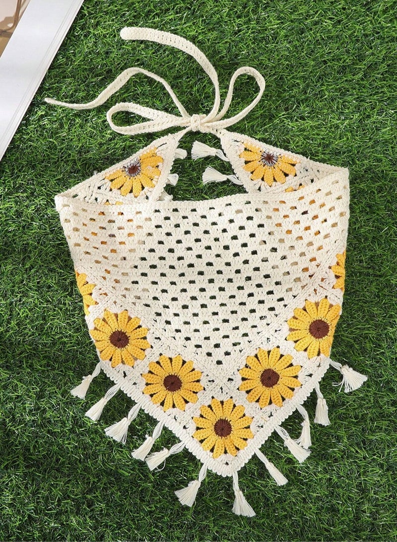 Hair scarf with a bohemian design adorned with sunflower patterns, adding a feminine and trendy touch. Suitable for summer parties, pools, trips, beach outings, and seasonal events - Image 3