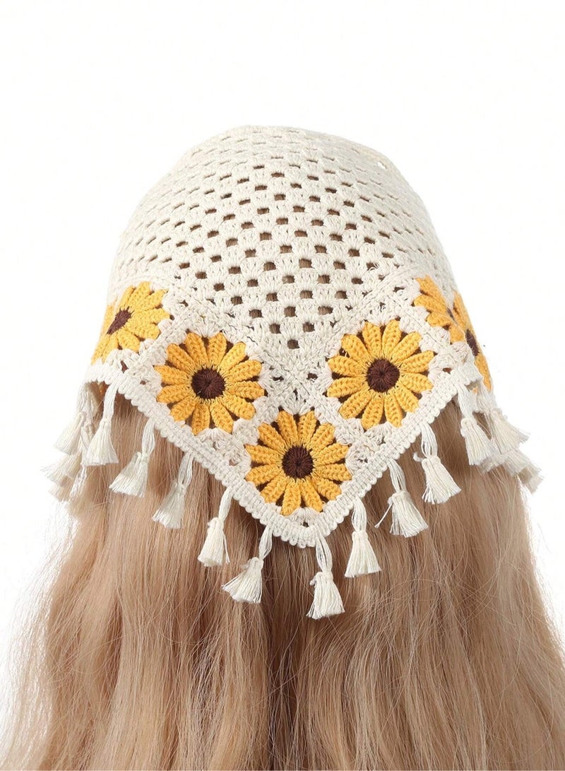 Hair scarf with a bohemian design adorned with sunflower patterns, adding a feminine and trendy touch. Suitable for summer parties, pools, trips, beach outings, and seasonal events - Image 2