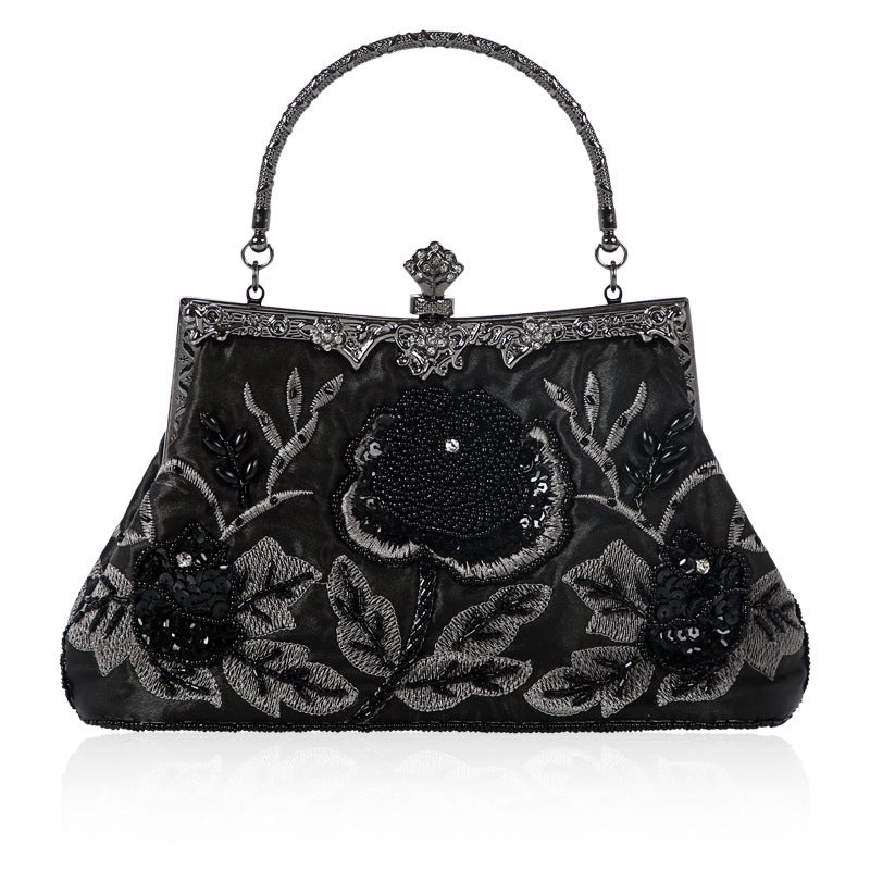 Vintage Beaded Evening Clutch Purse Black 