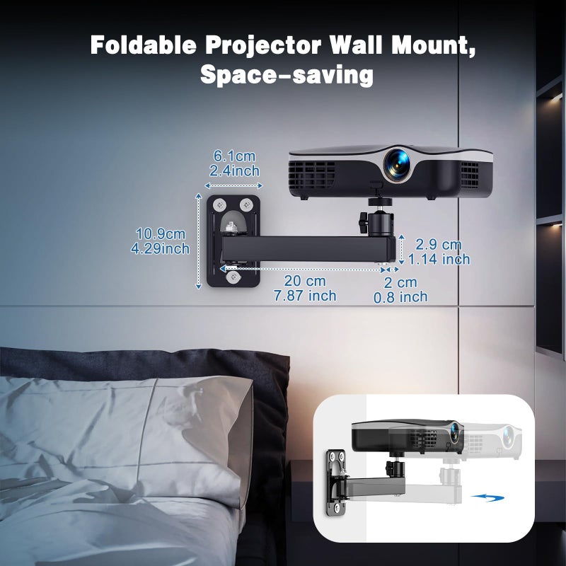 BAISHUN Projector Stand, Wall and Mini Ceiling Mount with 1/4-Inch Thread, 360-degree Rotation, Adjustable Tilt & Swivel, Foldable, Easy Setup Compatible with Most Projectors for Home, Office - Image 3
