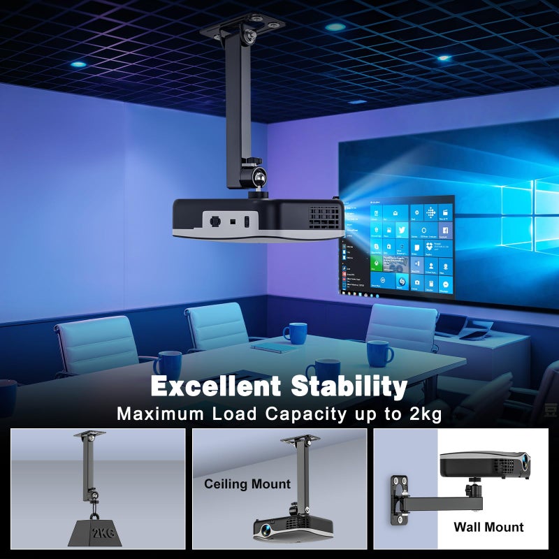 BAISHUN Projector Stand, Wall and Mini Ceiling Mount with 1/4-Inch Thread, 360-degree Rotation, Adjustable Tilt & Swivel, Foldable, Easy Setup Compatible with Most Projectors for Home, Office - Image 5