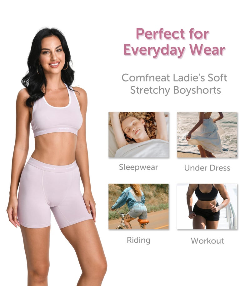 Comfneat Women's 4-Pack Boyshorts Cotton Spandex Boxer Briefs Stretchy Underwear (Blue+Rosa+Magenta+Sand 4-Pack, S) - Image 4